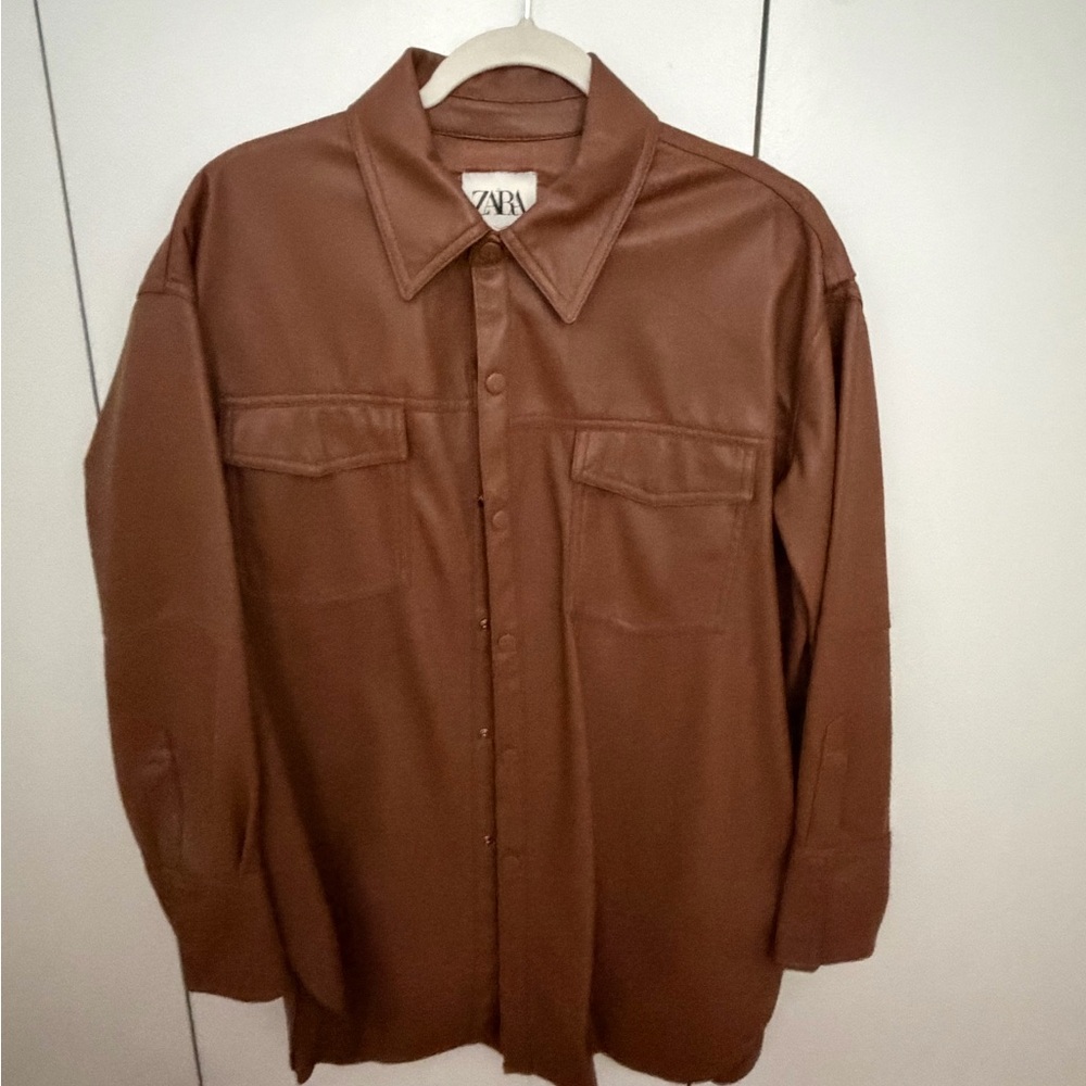 Zara Tan Faux Leather Shirt